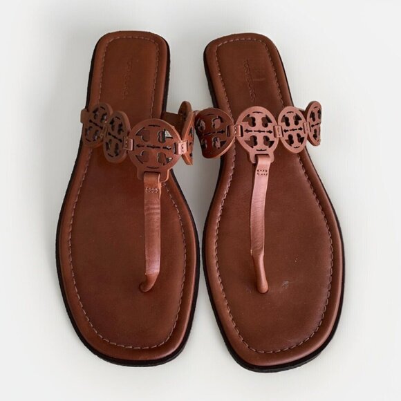 TORY BURCH Women Tiny Miller Logo Leather Sandals 9.5 - Picture 1 of 11